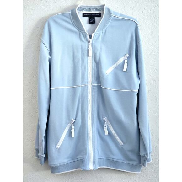 JACKET-ADRIENNE VITTADINI-Light Blue-Large White Zippers-Pockets-Size MED - Picture 1 of 10